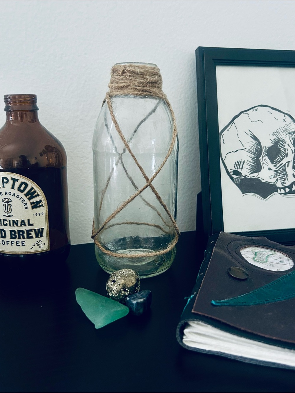 Clear Glass Bottle Vase with Natural Twine Accent